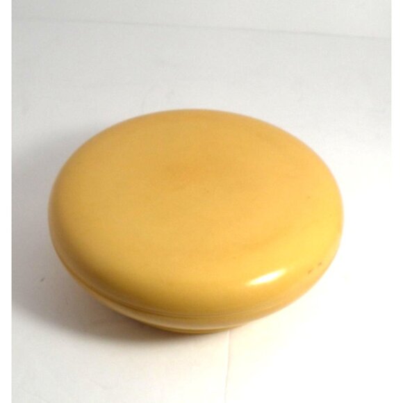 Vintage Yellow Celluloid Vanity Powder Jar/Trinket Box W/ Monogrammed Lid *Rare* - Picture 8 of 8